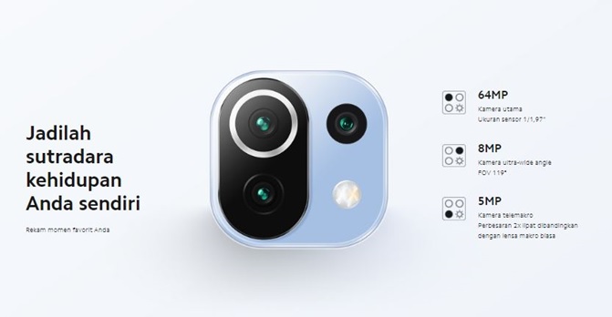 Konfigurasi Triple-camera Smartphone Mi 11 Lite
