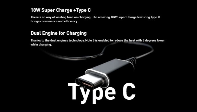 Fast charging 18W dan USB TypeC infinix note 8